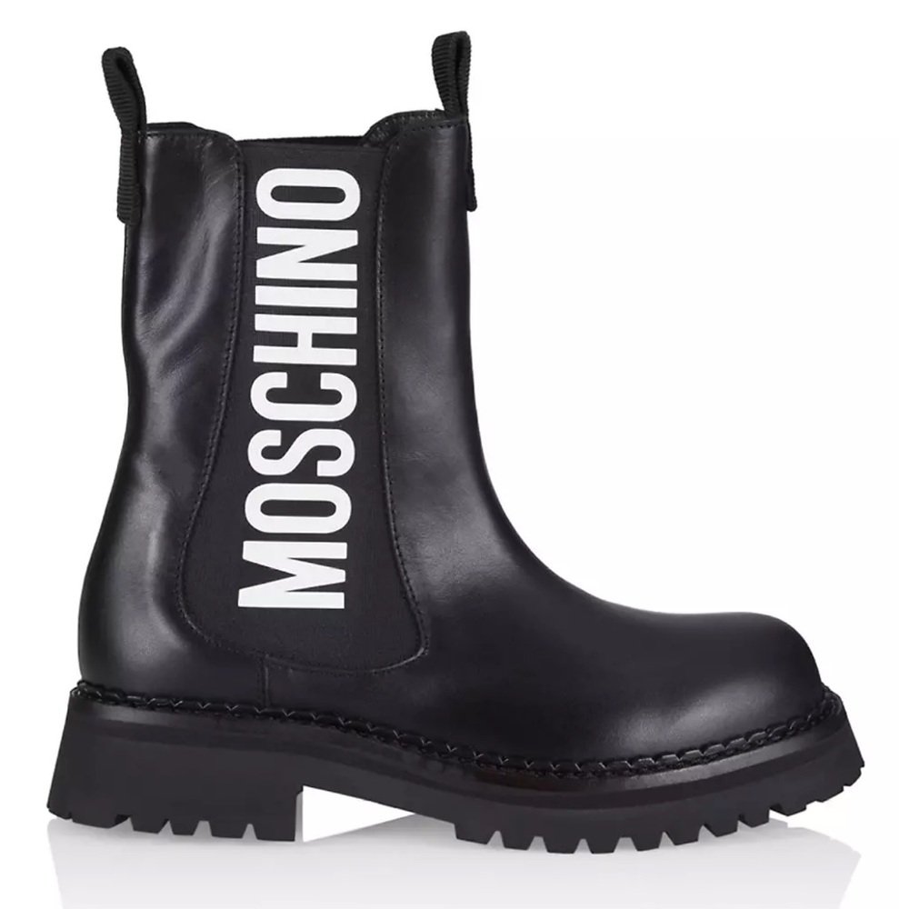 Chelsea boot,short pair by Moschino is crafted of smooth calf leather.